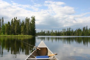 Fishing in canoe